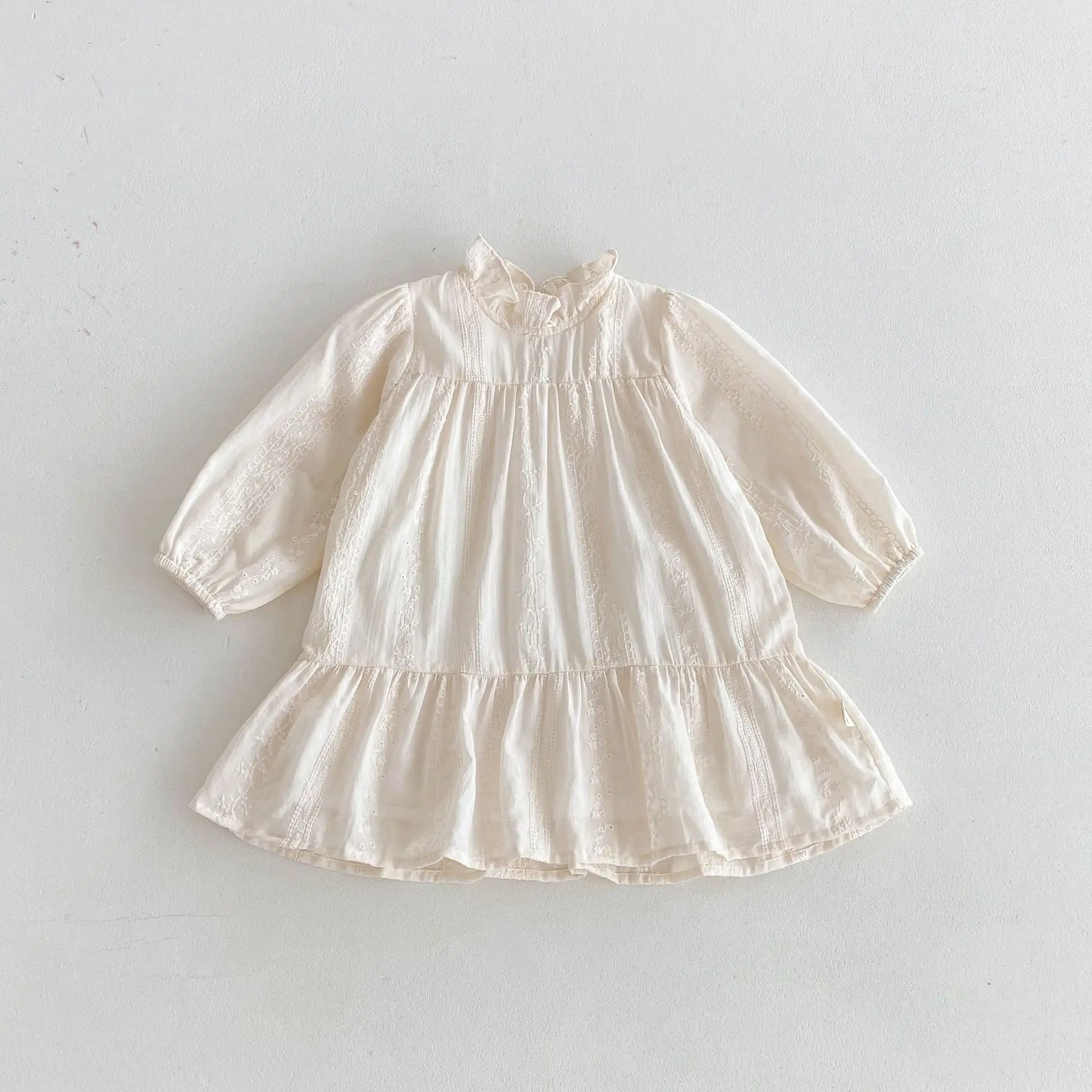 

Autumn New Children Long Sleeve Dress Solid Loose Girls Cute Lace Dress Cotton Baby Girl Sweet Princess Dress Kids Clothes