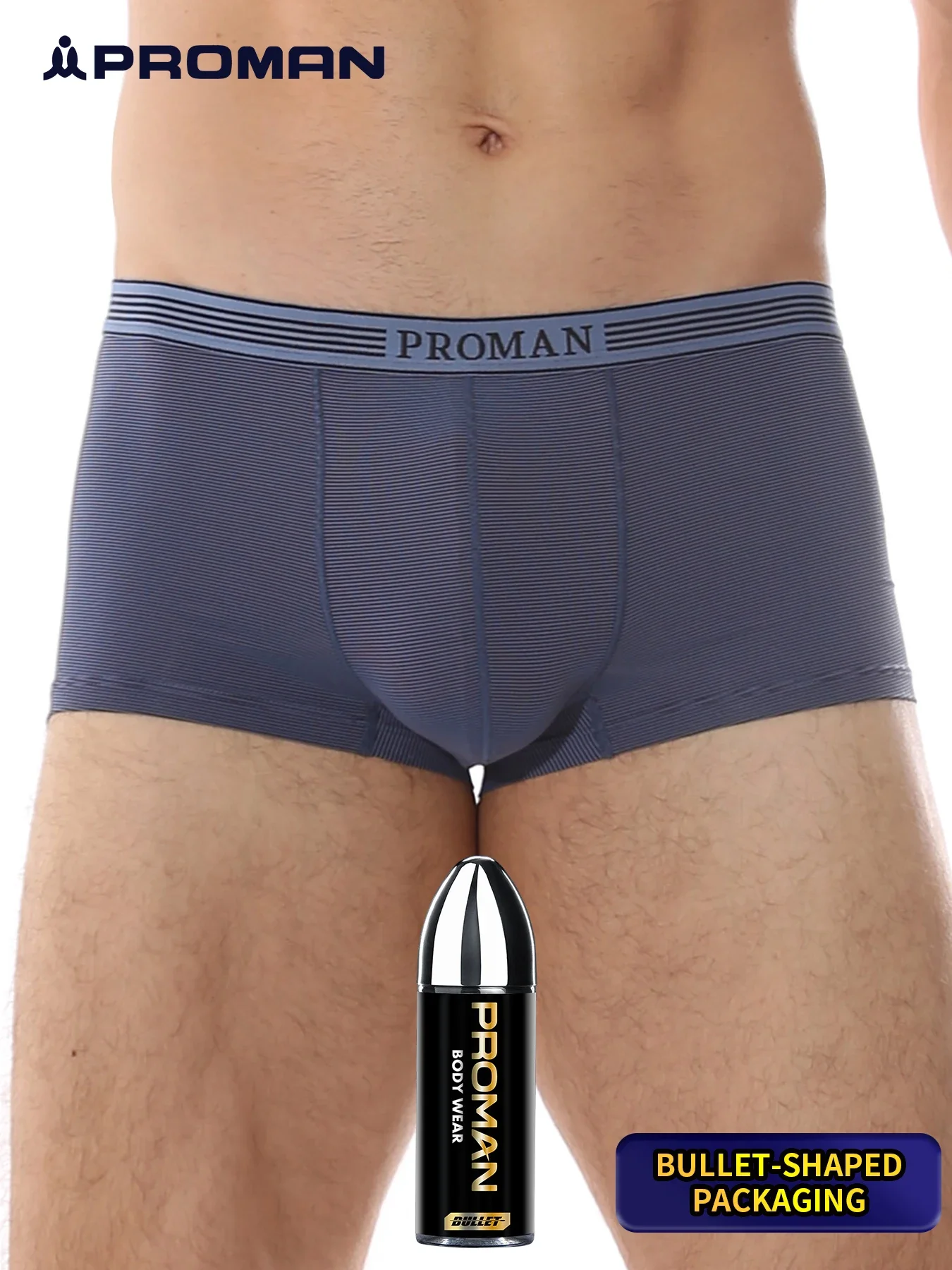 PROMAN 1Pcs Men's Striped Boxer Briefs Bullet-shaped Gift Box Packaging Elastic Waist Comfort Breathable Daily Underwear for Men