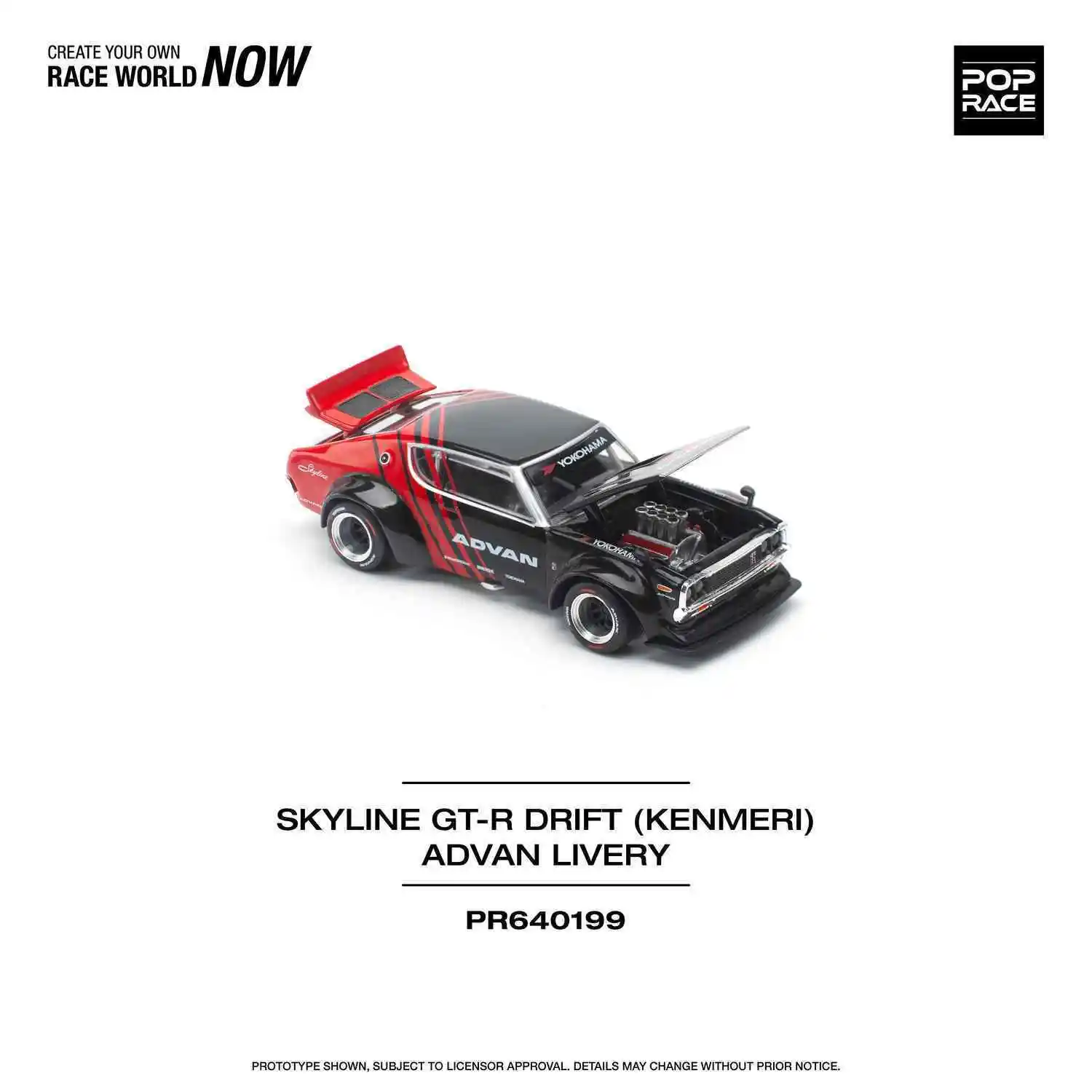 PreSale POP RACE 1:64 Skyline KPGC110 Kenmeri V8 Drift Advan Diecast Diorama Car Model Toy