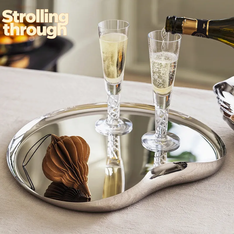 

Европейский поднос из нержавеющей стали, высококачественный чайник, тарелка для хранения чашек, роскошный поднос для дома и отеля.