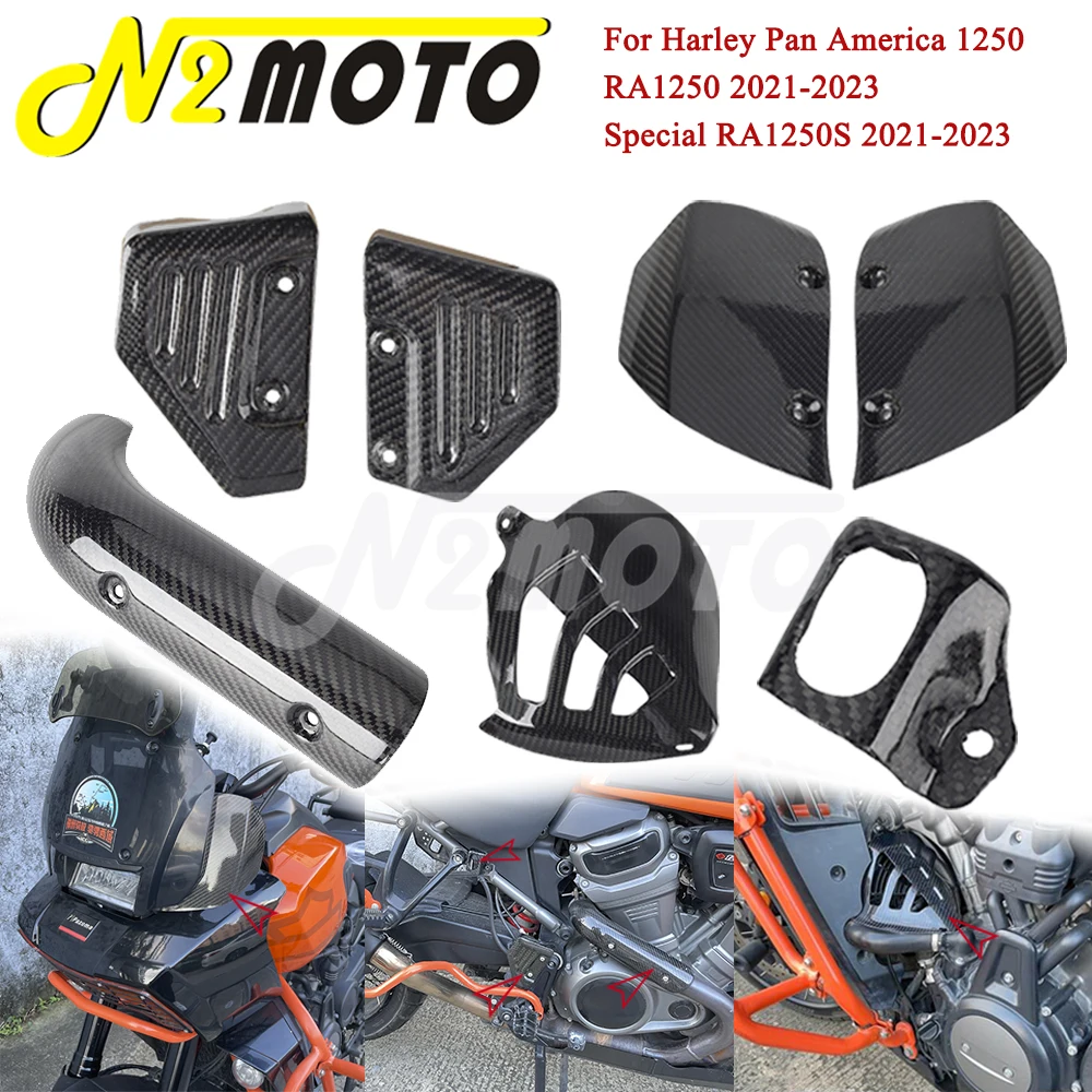 Motorcycle Oil Cup Cover Side Carbon Fiber Heel Guard Widened Windshield For Pan America 1250 Heat Guards Exhaust Shield 2021-23
