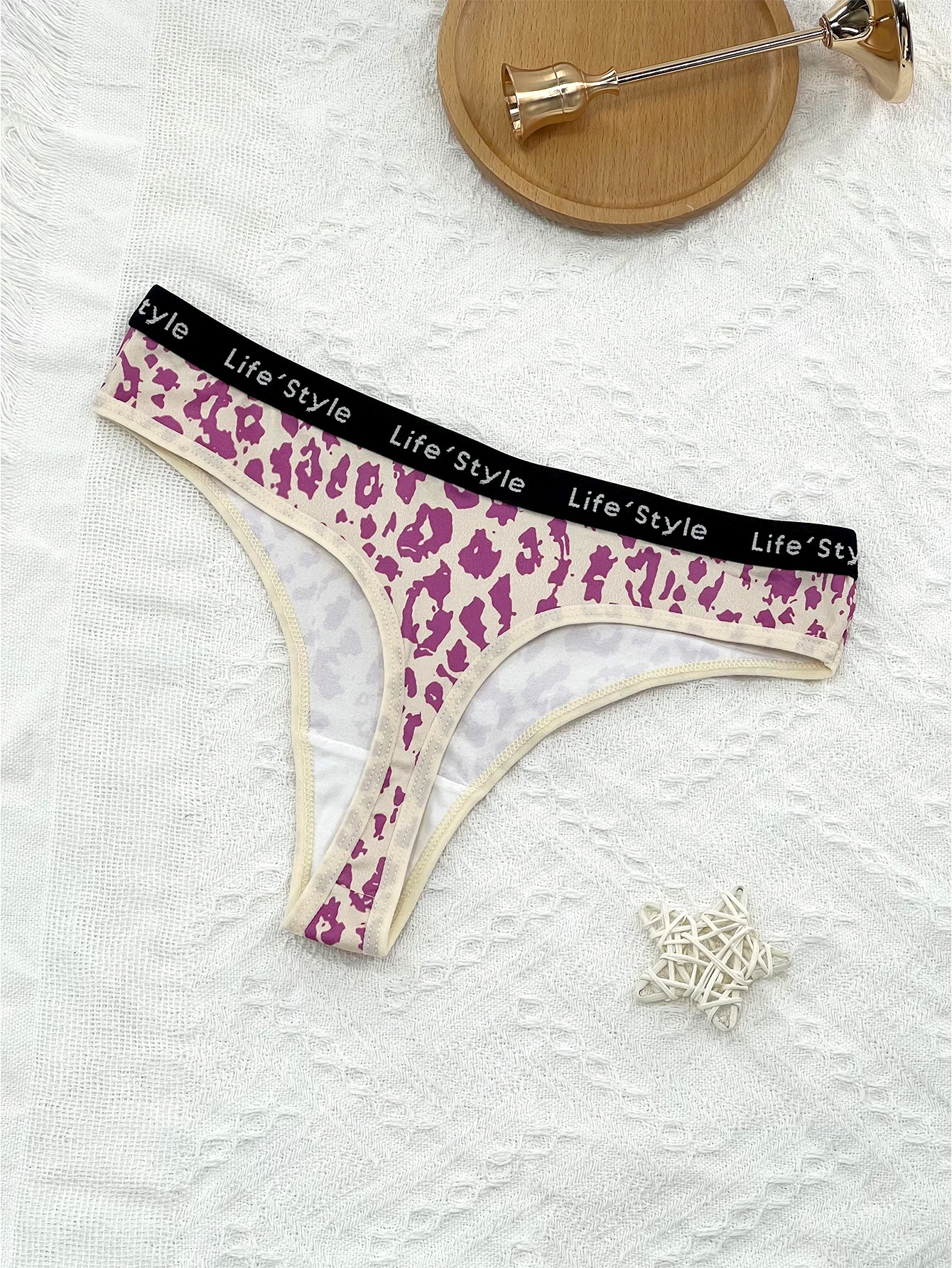 애니멀 프린트, 레오파드 프린트, 핑크 레오파드 프린트, 혼합 컬러 끈팬티, 섹시하고 패셔너블하며 편안한 5켤레 혼합 의상