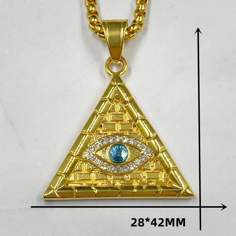 Jewelry Triangle Pyramid Unique Design gold color Pendant Devil's Eye Retro Necklace Accessories women men Popular Day Gift