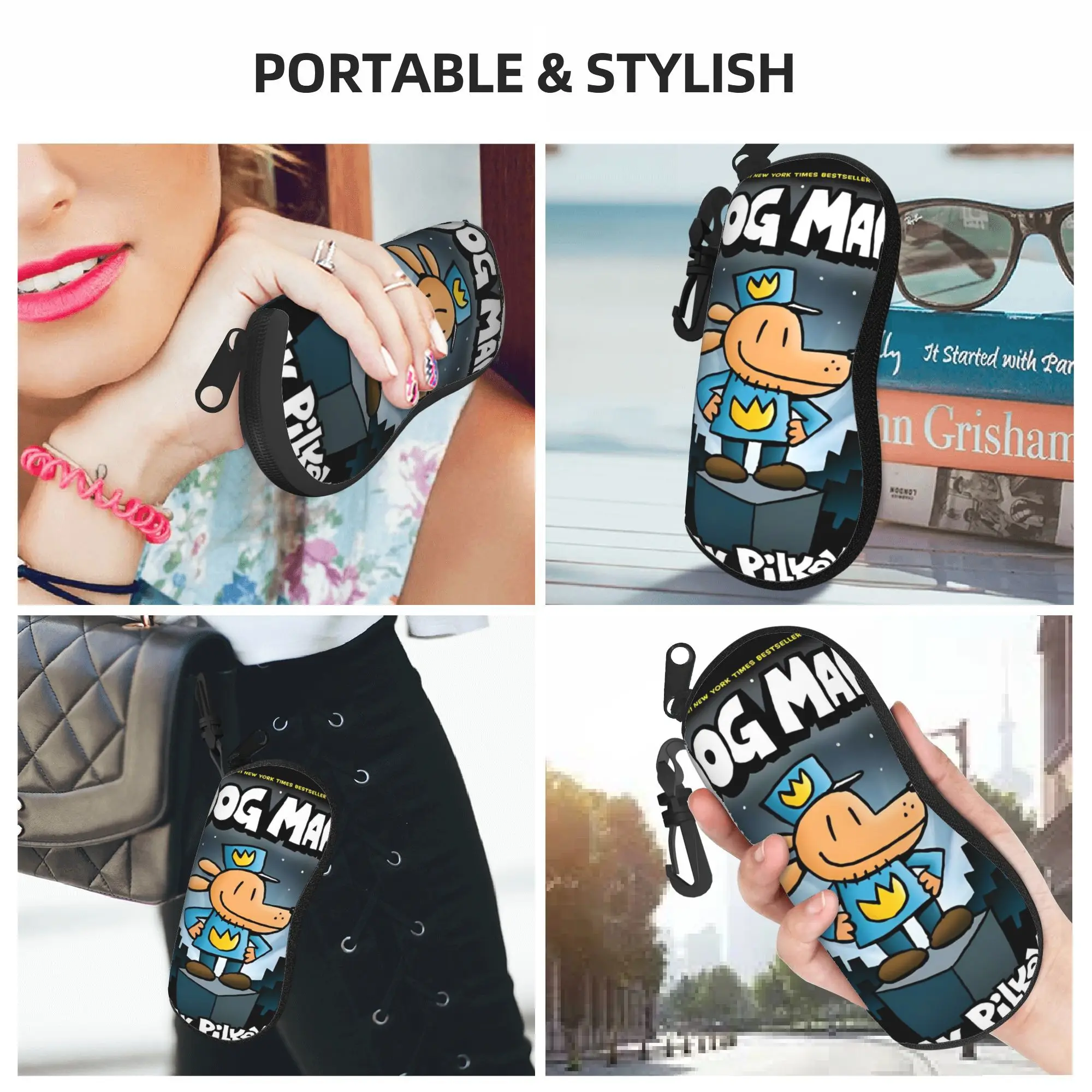 Dogman Collage Cool Manga Comic Dog Estojo para Óculos Bolsa Portátil para Óculos de Sol Unissex Protetor de Óculos Conveniente Bolsa para Óculos
