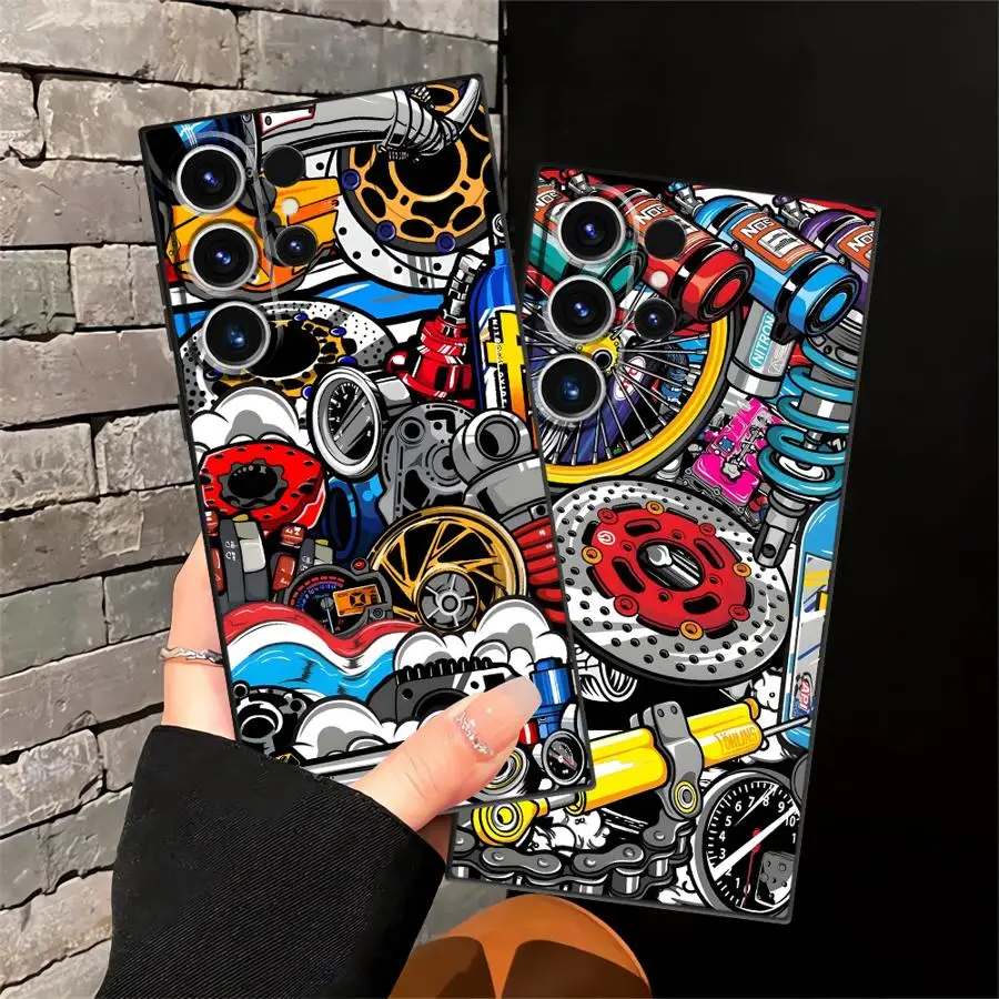 حافظة مكونات الماكينة العصرية لهاتف سامسونج جالاكسي S21 S25 + S20 S23 FE S22 S24 Plus S25 Ultra S23 + نوت 20 10 S24 + أسود #2