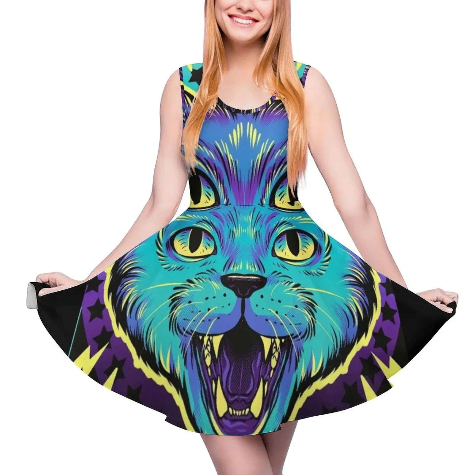 

4 Eye Cat Sleeveless Dress loose summer dress dresses for woman dress