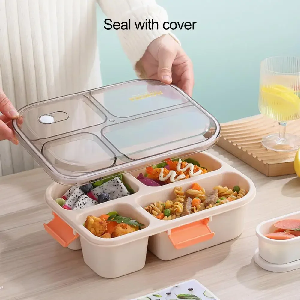 Lunch Container 1 Set 1100/1550ML Bento Box 3/4 Grids Good Sealing Buckle Closure Heat Resistance Fresh-Keeping Microwavable Off