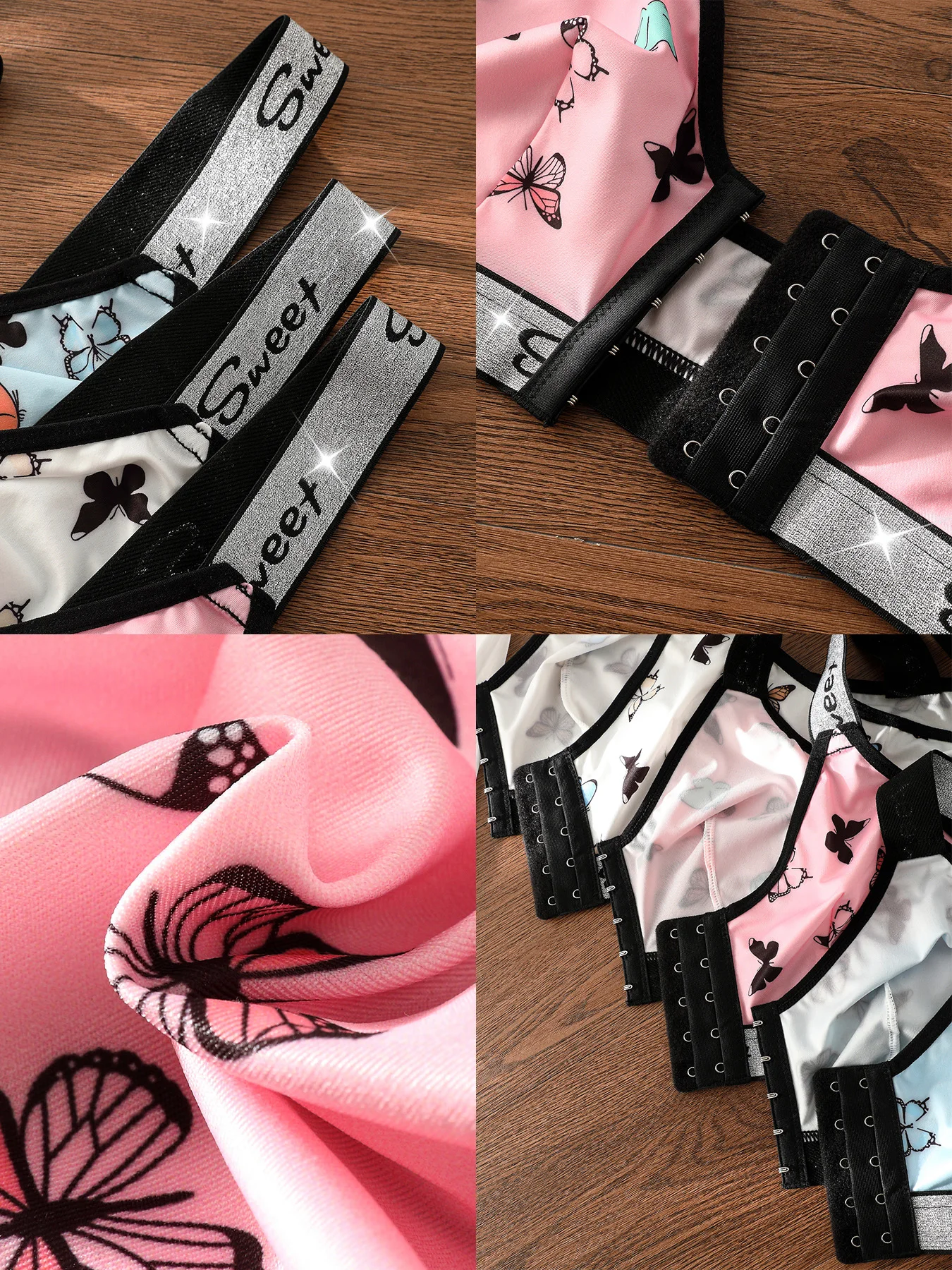 3-teiliges Damen-Unterwäsche-Set, mehrfarbiger BH mit Vorderverschluss