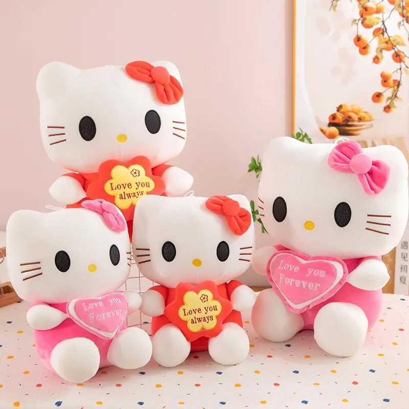 

Sanrio Kawaii Hello Kitty Plush Toy Filled Doll Holding Flowers Cute Heart Shaped Cat Stuffed Animal Kids Birthday Gift Angel Kt