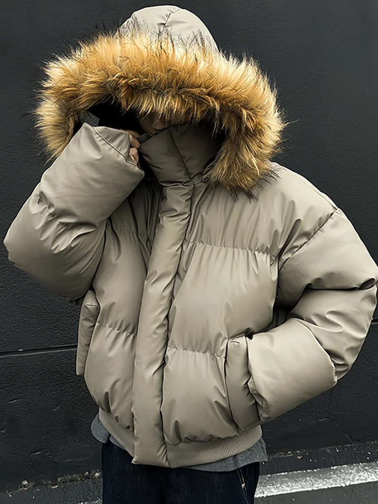 

Cleanfit Men's down Cotton Jaet ort Thi Winter Coat Removable Fur Collar Warm Stand Fit Long Sve Zipper Closure