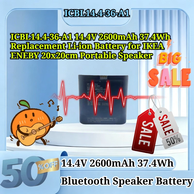 New ICBL14.4-36-A1 14.4V 2600mAh 37.4Wh Replacement Li-ion Battery  Compatible with IKEA ENEBY 20x20cm Bluetooth Speaker Battery