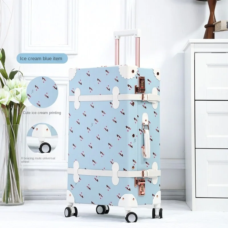 Vintage Suitcase Students Travel Bag Small Fresh Universal Wheel Trolley Case Cabin Suitcases Travel Female Rolling Luggage Bag