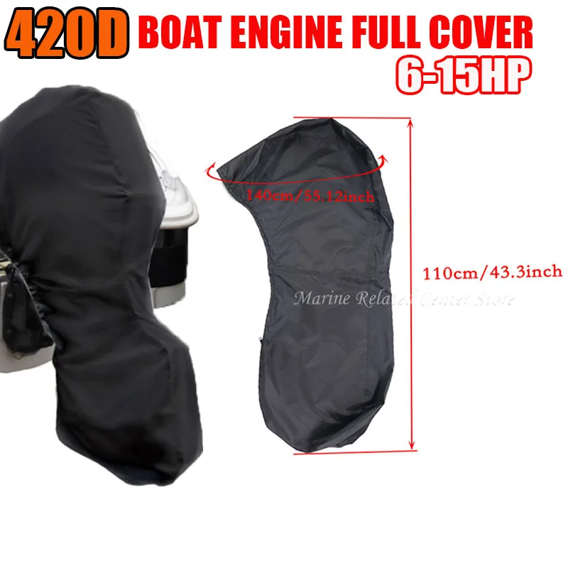 420D 6-15HP Boat Full Outboard Engine Cover Waterproof Sunshade Dust-proof Protection Black For 6-15HP Motor