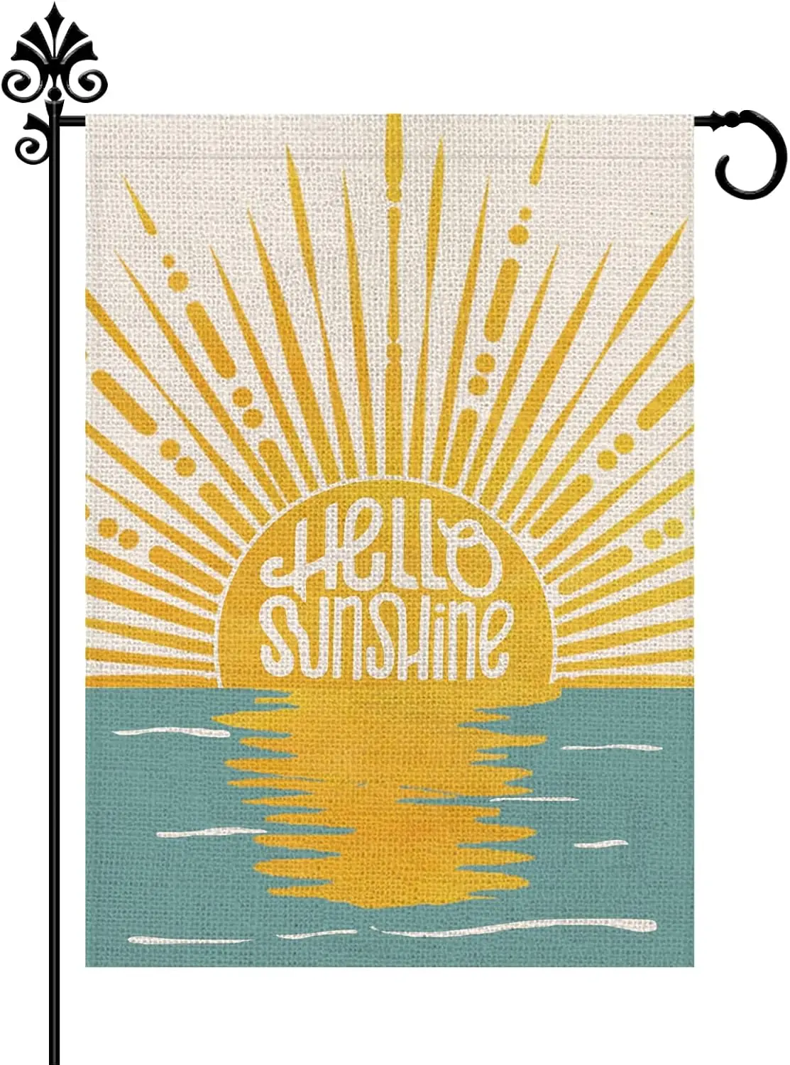 Hello Sunshine Garden Flag Sunset Over Sea Double Sided Vertical Summer Yard Outdoor Decoration 12×18 Inch (Size for Garden-12.5