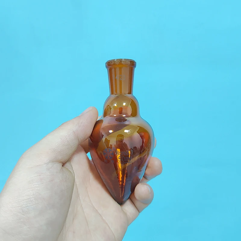 

Brown pear-shaped flask,Capacity 50ml,Joint 14/23,Brown heart-shaped flasks,Brown coarse heart-shaped grinding bottles