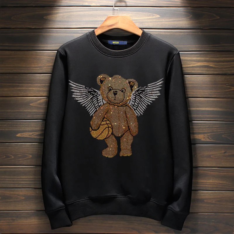 

Cotton bear wings hot drilling plus size autumn and winter tide brand long-sleeved sweater skull European and American men and w