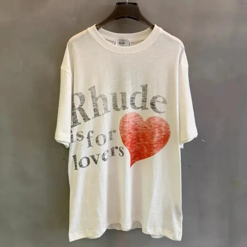 White Casual Rhude is for Lovers Shirt High Quality American Vintage Oversized T-Shirt Top Tee