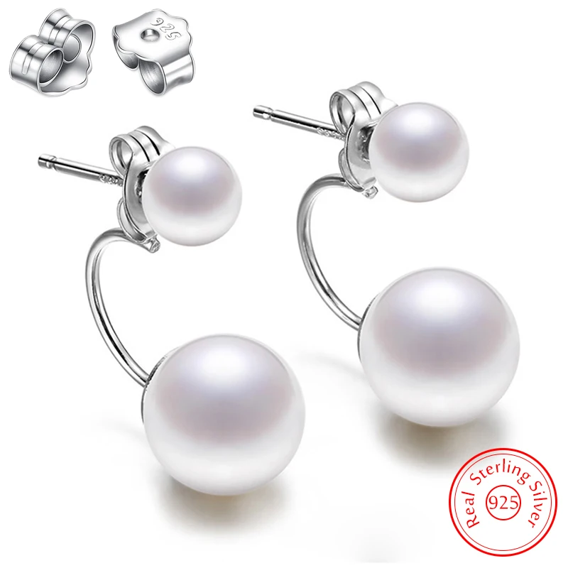 

Real 925 Sterling Silver Woman's New Jewelry Fashion U Shape Pearl Stud Earrings XY0263