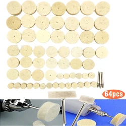 64 pz/set feltro di lana abrasivo lucidatura ruota tampone di lucidatura spazzola rettifica testa di levigatura 3mm gambo per Dremel utensile rotante trapano a mano