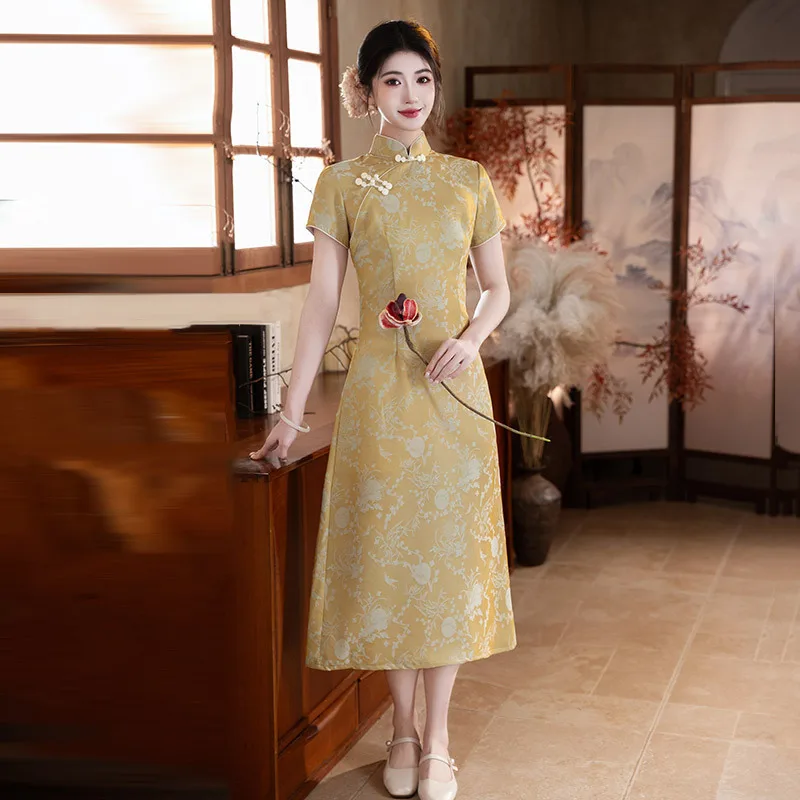 

Yellow Cheongsam Women's New Chinese Style 2026 New Improved Young Women's High-end Short Sleeved Dress Summer Qipao