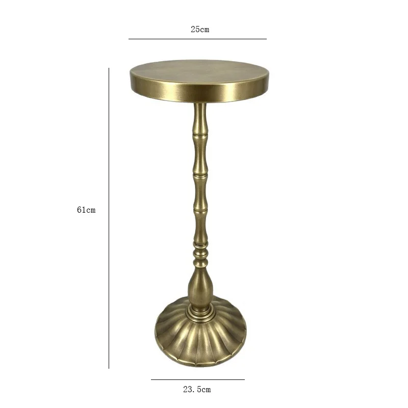 American retro copper high edge metal column sofa small round table home decoration