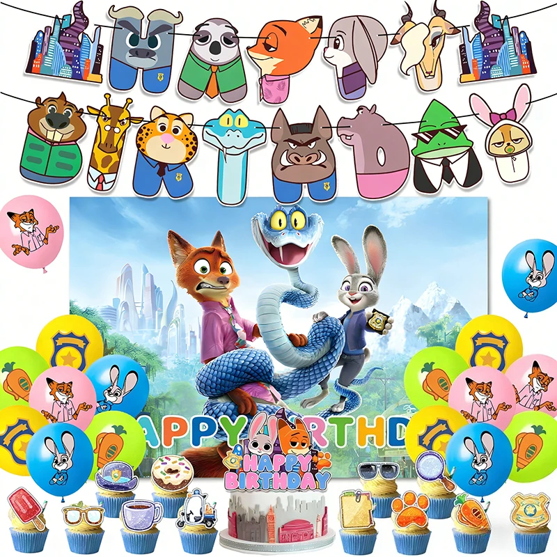 Zootopia 2 موضوع الطرف الديكور غاري الكرتون العلم بالون راية كعكة المساعدة ترتيب لوازم حفلة عيد ميلاد سعيد للأطفال #1