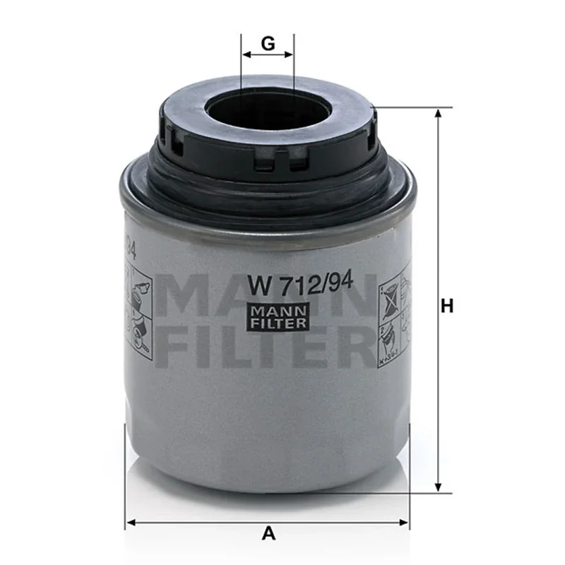 MANNFILTER W712/94 / W712/94M Oil Filter Fits VW Volkswagen Sharan New Beetle Tiguan Golf AUDI SEAT Ibiza 03C115561H 03C115561D