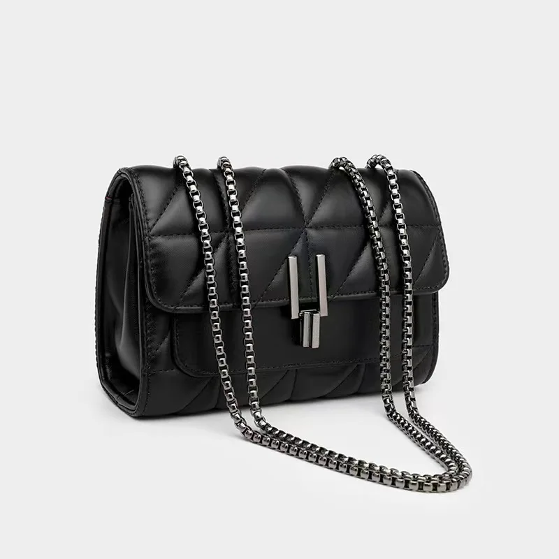 Women Diamond Chain Bag C Black Rhomboids Shoulder Bag Lady's Messenger Bag Crossbody Small Square Bags