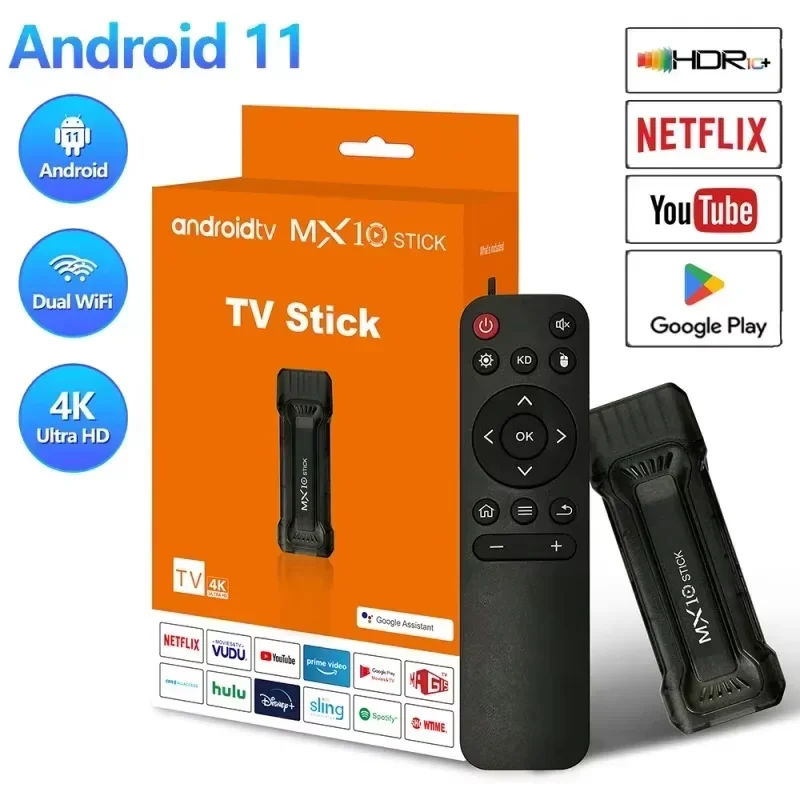 Android 11 OS MX10 TV stick HDR set top 4K 1080p 2.4g/5G WiFi smart TV sticks for Google YouTube Netflix network media player