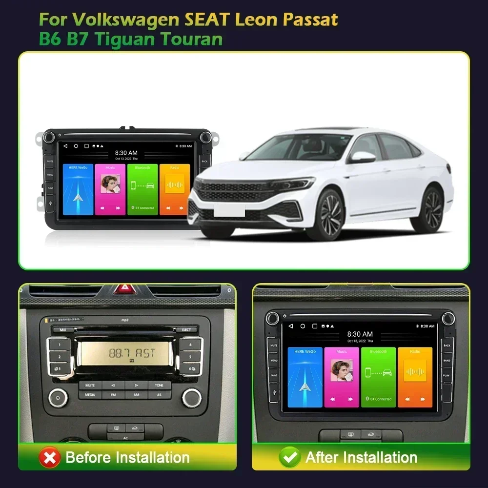 Wireless Carplay 4G Multimedia WiFi Car Radio 2 Din Screen WIFI Android 13 For Volkswagen SEAT Leon Passat B6 B7 Tiguan Touran