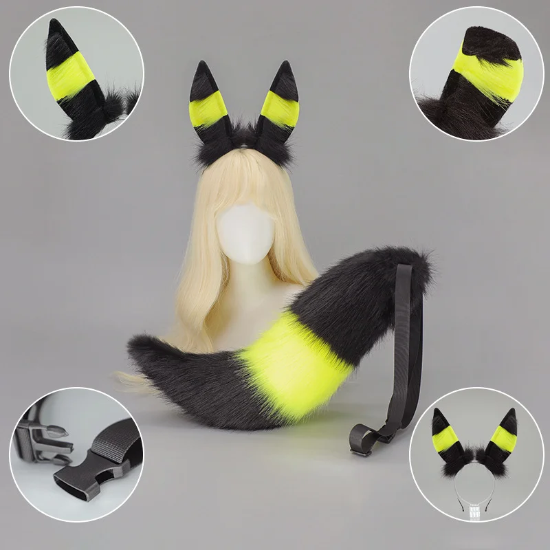 

Игра аниме Umbreon косплей для взрослых унисекс повязка на голову с ушками пушистый антропоморфный головной убор плюшевый хвост головной убор Хэллоуин милый реквизит
