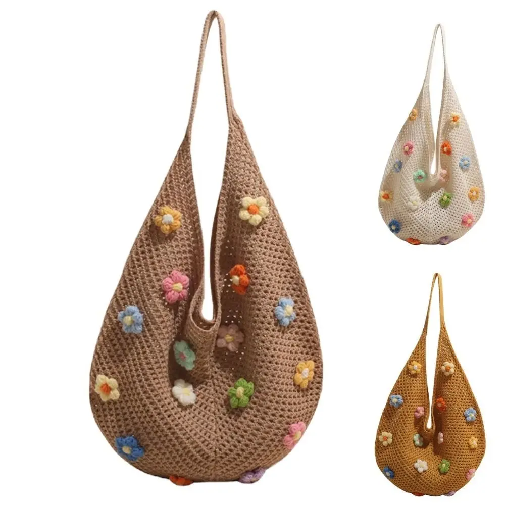 

Модная вязаная сумка через плечо с цветочным узором, легкая, в богемном стиле, ажурная, крючком связанная, женская сумка-тоут