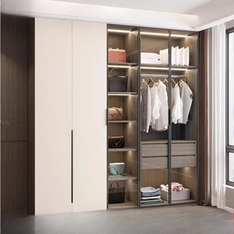 

Авиационный алюминиевый шкаф для спальни, современный простой легкий роскошный портативный шкаф со стеклянной дверью, бытовой шкаф из алюминиевого сплава