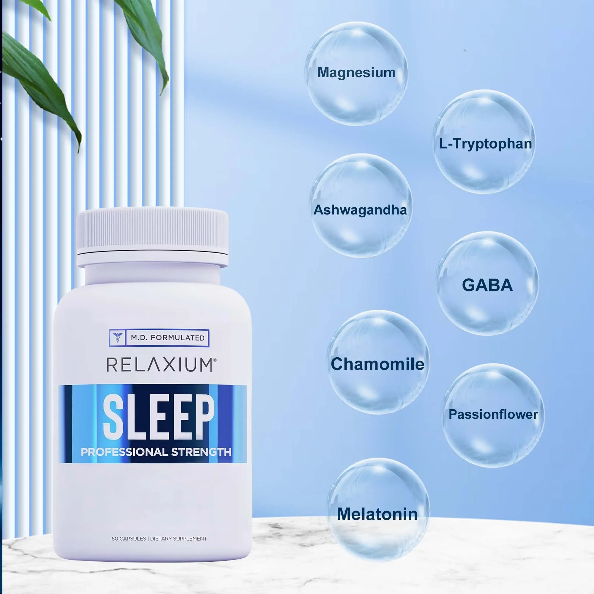 مكمل النوم - قوة احترافية، مكمل غذائي لنوم أفضل - L-Tryptophan، المغنيسيوم - 60 كبسولة