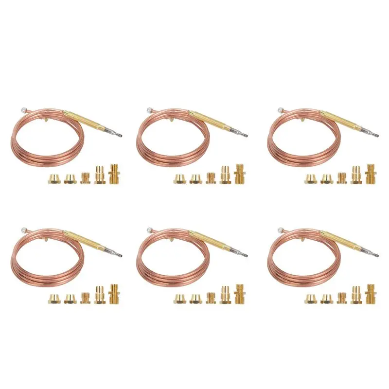 ELEG-6X Universal Gas Stove Thermocouple With 30Pcs Nuts Heating Gas Burner Replacement Thermocouple Adaptor