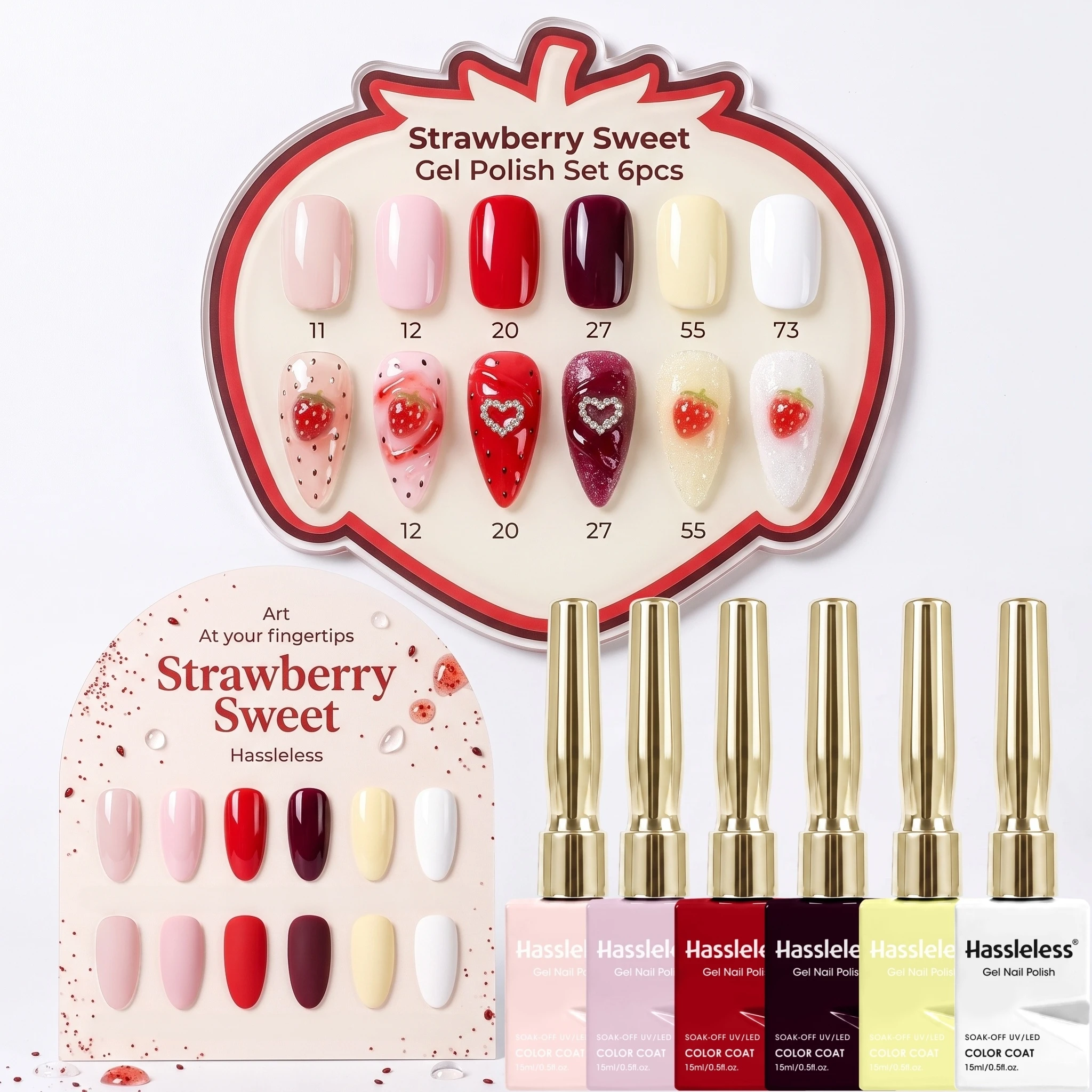 Hassleless 6Pcs Nude Pink, Baby Pink, True Red, Burgundy, Creamy Yellow, Pure White, Fashionable Colors Suitable for All Seasons. Durable and Gentle, It Won'T Damage Your Nails, Ideal for Hand and Foot Care.