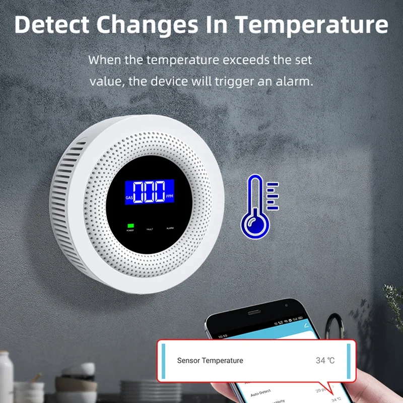 ACJ WiFi Combustible Gas Leak Sensor Wireless Natural Gas Leakage Detector Home Kitchen Security Alarm For Tuya Smart Life APP