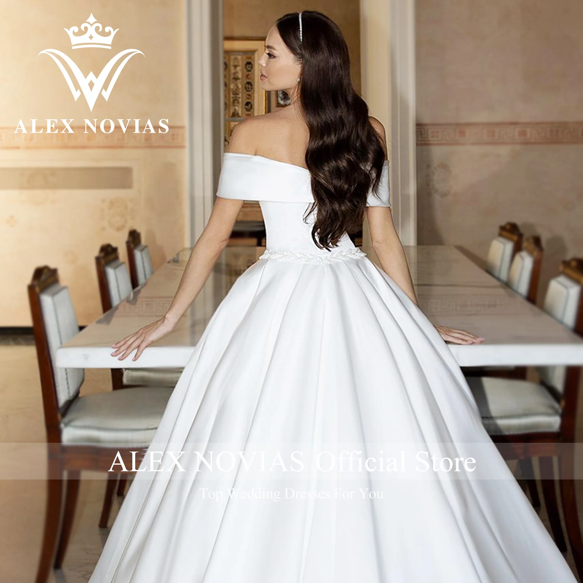 ALEX NOVIAS Ball Gown Wedding Dress 2023 Modern Off the Shoulder Criss-Cross Pleat Satin Wedding Gown Vestidos Novias De Saten