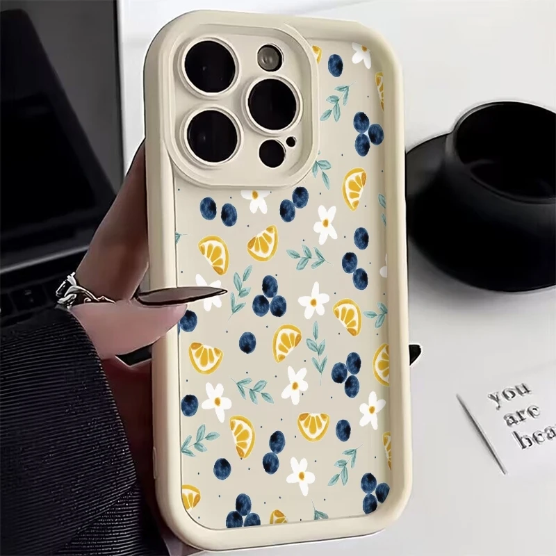 Phone Case Blueberry Lemon Floral Print Design For Xiaomi Redmi Note 14 13 Pro Plus 5G 12 11 10 Pro 4G 13 14C 13C 12C Soft Cover