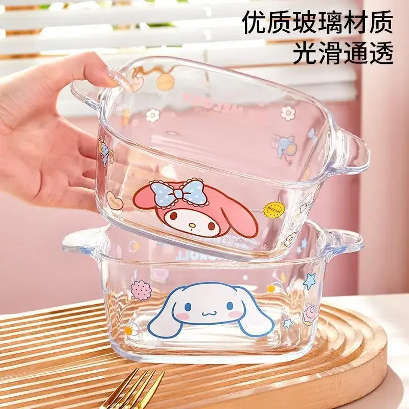 Sanrio Cinnamoroll Hello Kitty Kawaii Glass Bowl Cute Cartoon My Melody Household Cutlery Dessert Salad Plate Gifts for Girls