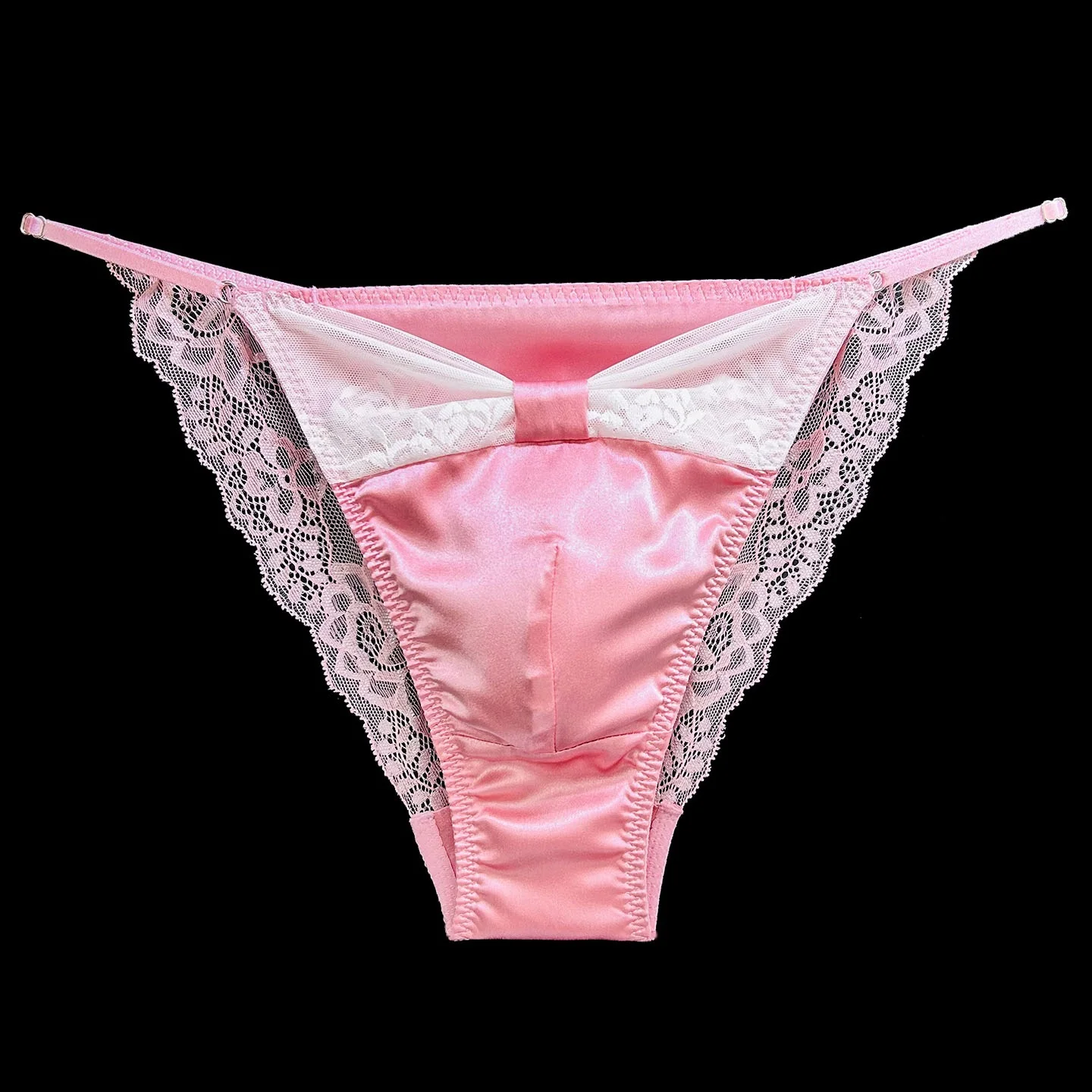 Man's 100% Silk Brief Bowtie Lace Pink BF Gifts Live Show Dance Costumes Private Party Club FKK LGBQT