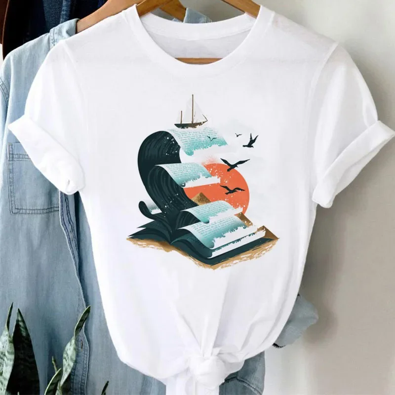 Fashion Women T Shirt Mountain and Water Printed Tops Short Sleeve T-shirt Female Summer Harajuku Tee Shirts  Women T-shirt Tops