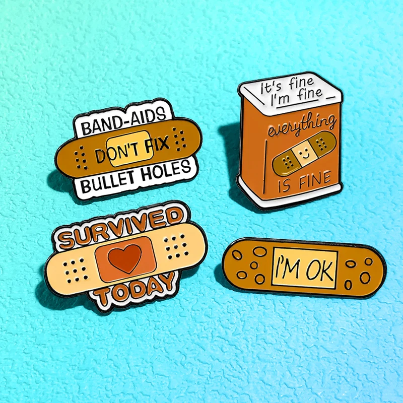 Cute Band-aid Pins 4-design Enamel Cartoon Plaster Metal Brooch Pin For Denim Jacket Backpack Bags Lapel Badge Friends Gifts