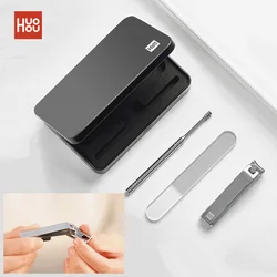 Huohou 4 in 1 set Portable Fingernail Toenail Manicure Pedicure Magnetic Absorption Stainless Steel Nail Clipper