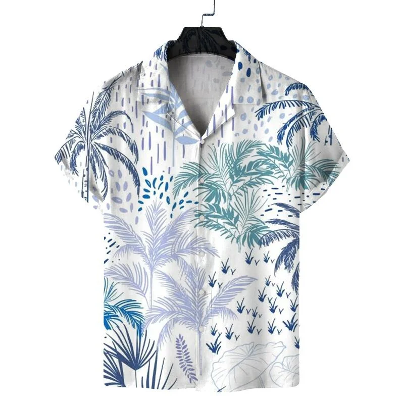 

Men's Casual 3D Printing Palm Tree Shirt Summer Vacation Short-sleeved Lapel Blouse Hawaiian Flower Aloha Shirts Male Tops