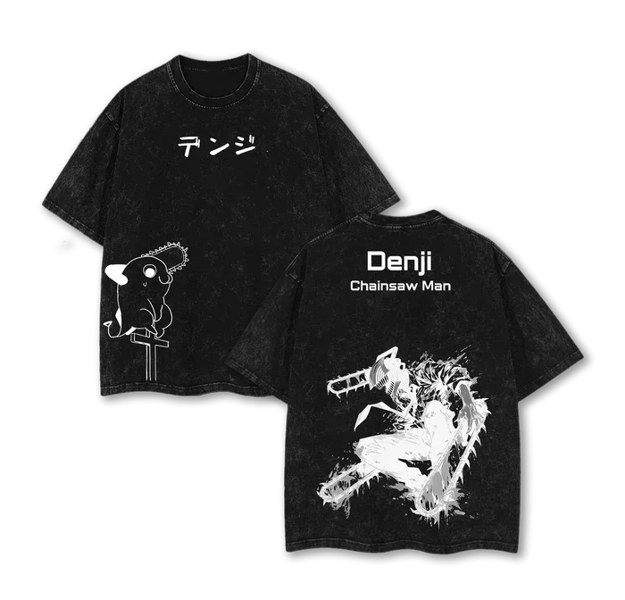 2026 Chainsaw Man Denji Reze Power Pochita Printed T-shirt Men's and Women's Washed T-shirt High Quality Vintage Cotton T-shirt