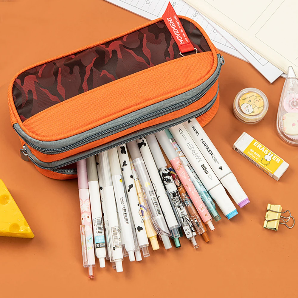 Камуфляжный холщовый пенал с двойной молнией, сумка-карандаш для мальчиков и девочек, школьная сумка для канцелярских принадлежностей, студенческие принадлежности, чехол для ручек, сумки для хранения