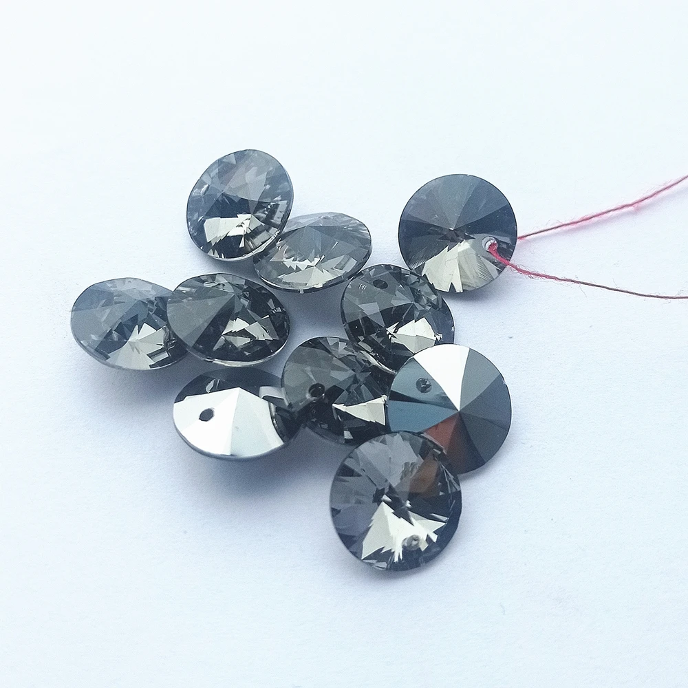 12MM Round Single Hole Glass Rhinestone Pendant High Quality Crystal AB Rivoli Gemstones for DIY Crafts Necklace Accessories