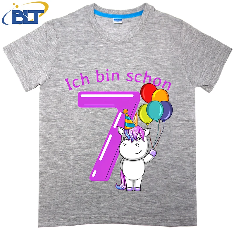 7 years unicorn birthday printed kids T-shirt summer cotton short-sleeved casual top suitable for boys and girls