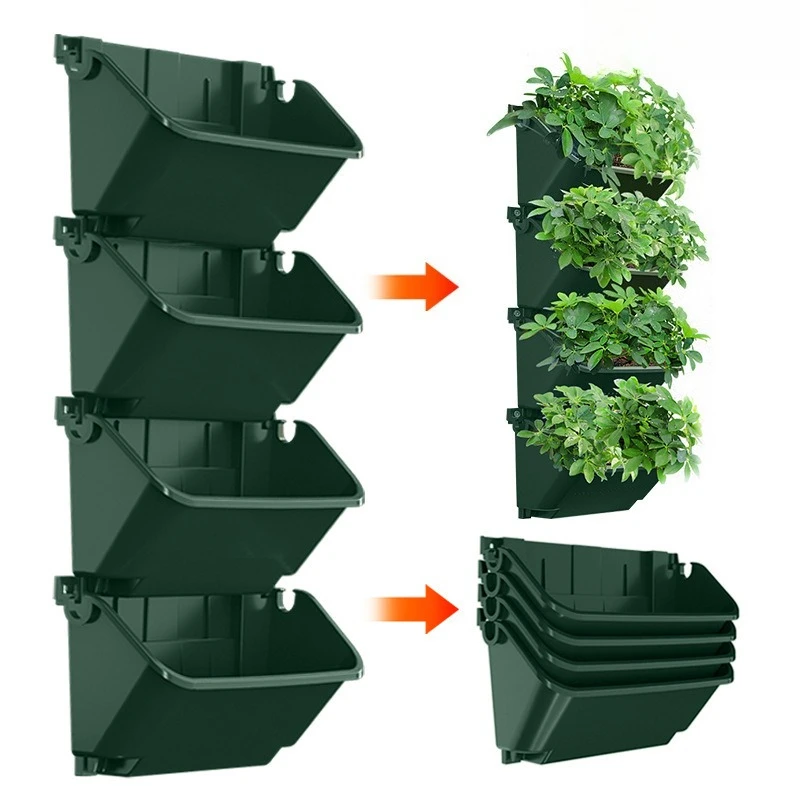 4Pcs Forest Box Wall Hanging Planters Outdoor Vertical Garden Wall Planter Multi-layer Combination